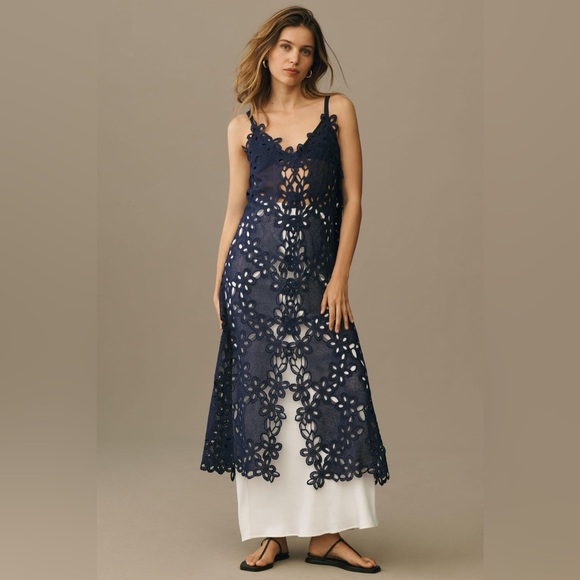 Anthropologie Strappy Navy Cutwork Tunic - Picture 6 of 8